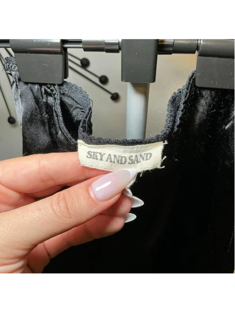 Sky and Sand Black Satin Half Slip Skirt Lace Trim Size Small Vintage